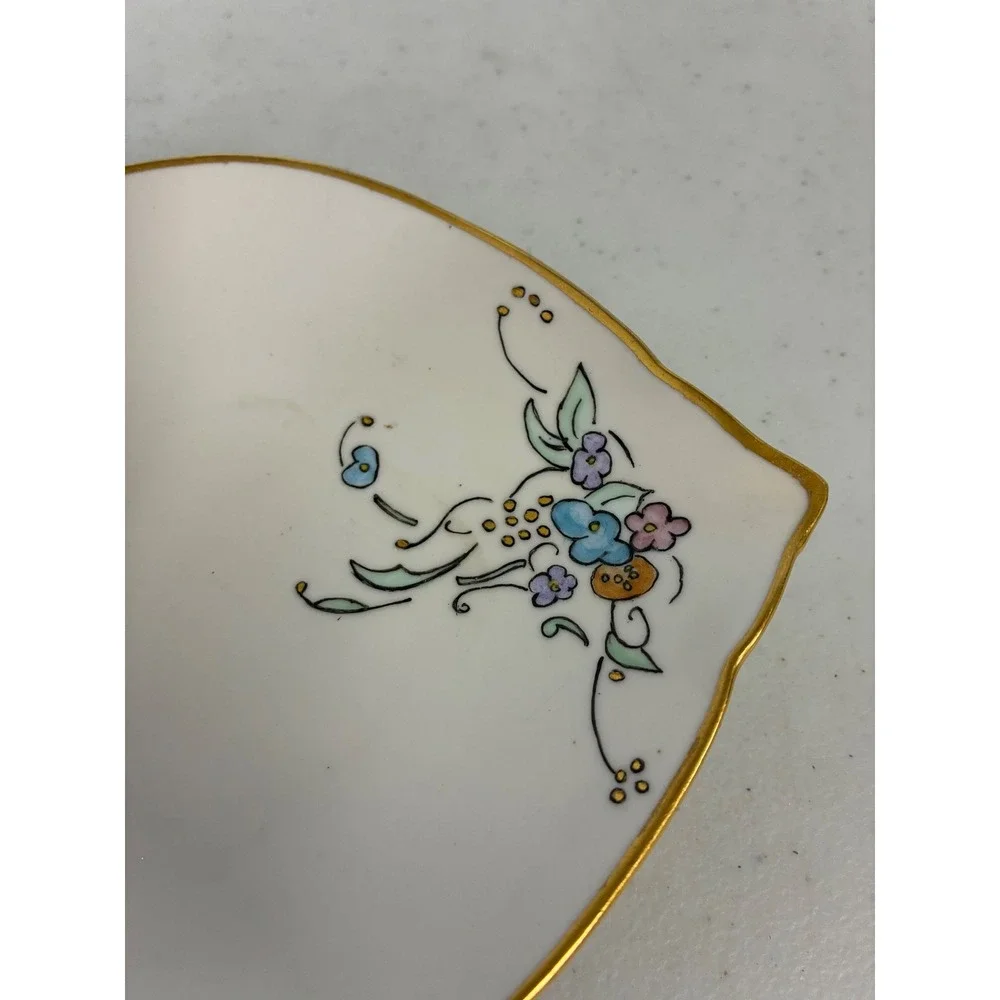 Antique 1926 Bremont Bavaria Porcelain Leaf‎ Trinket Dish Hand Painted Floral
